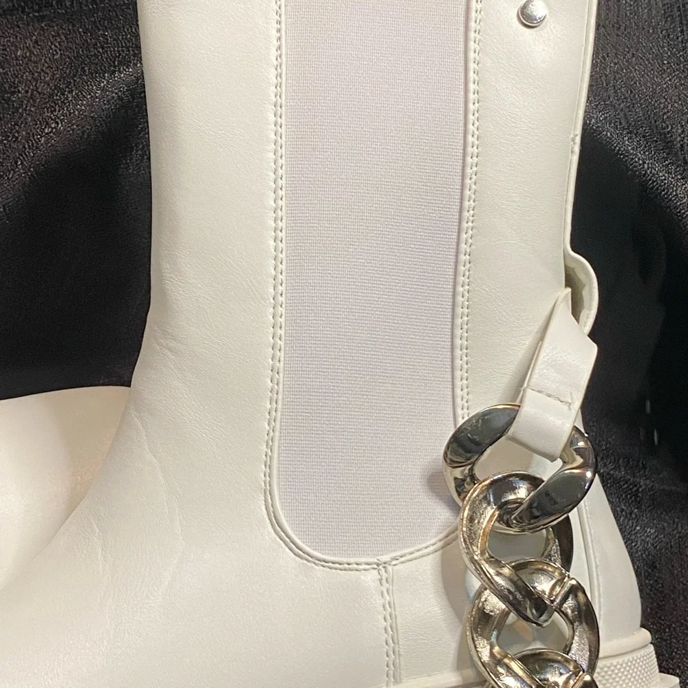 White Chunky Chain Ankle Boots - Picture 6 of 7